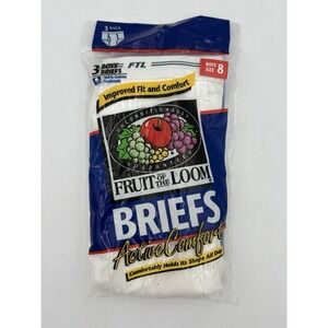 Vintage‎ Fruit of the Loom Boys Briefs Sz 8 White 3-Pack NOS 1996 Active Comfort
